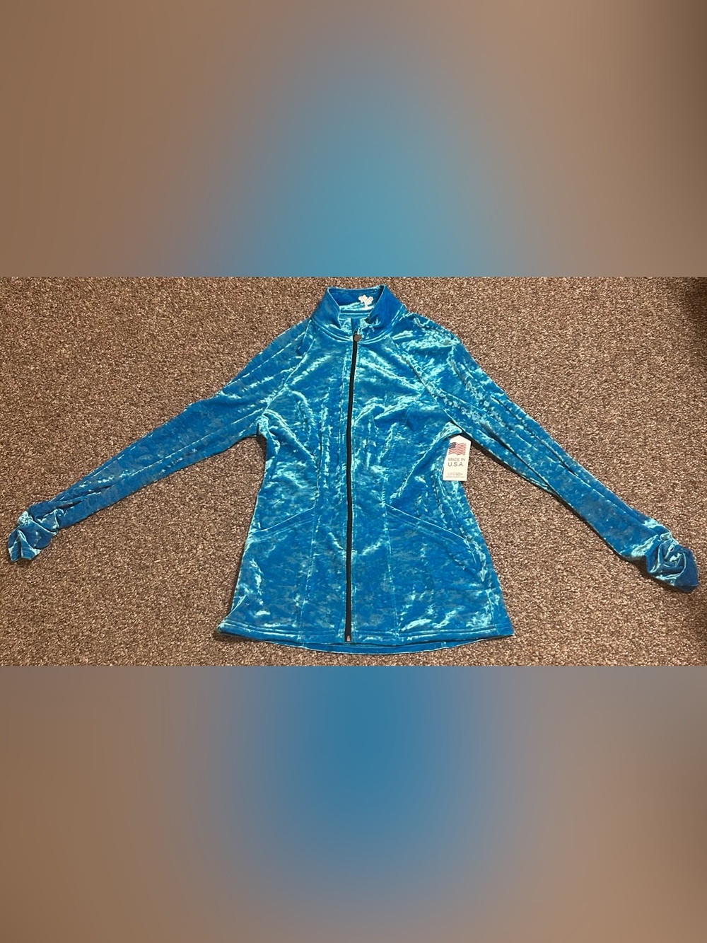 Tzu Tzu XL Women’s Sasha Crushed Velvet Zip-Front Jacket Turquoise reflective